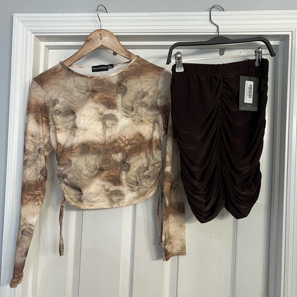 PrettyLittleThing Beige and Cream Top and skirt size M